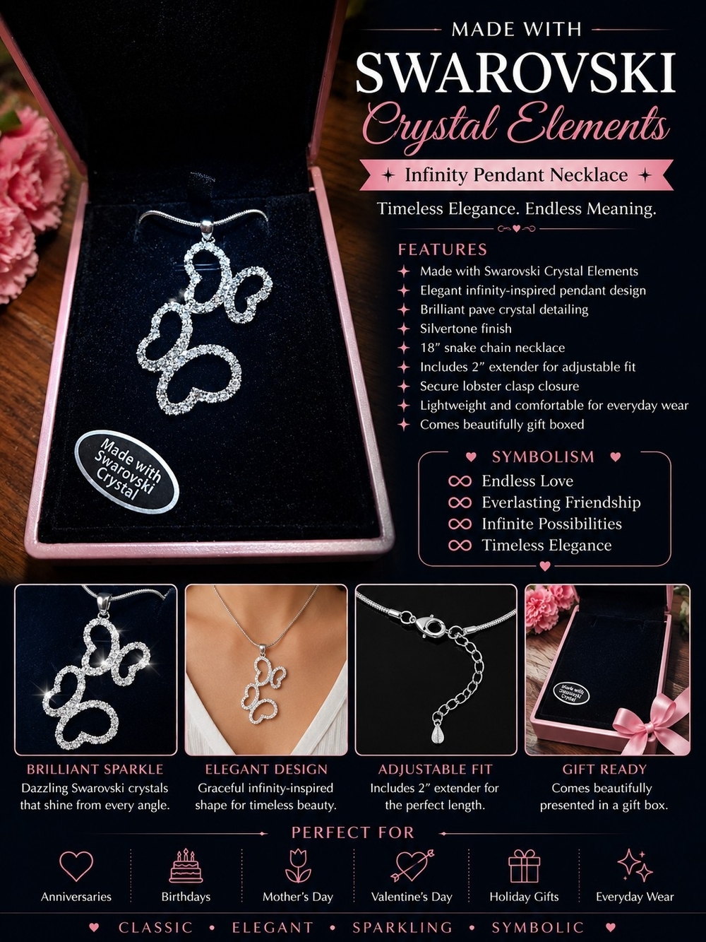 Silver Infinity-Loop Necklace - Sparkling Pendant